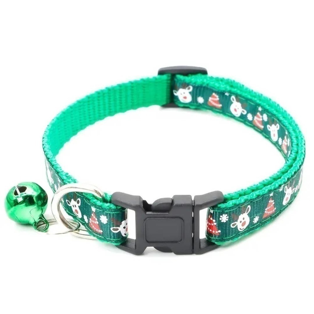NEW Christmas Reindeer Pet Collar in Green with Bell (7.48" - 12.59")